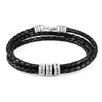 Bracciale da Uomo in Pelle Nera – Personalizzabile con Finiture in Argento o Oro 