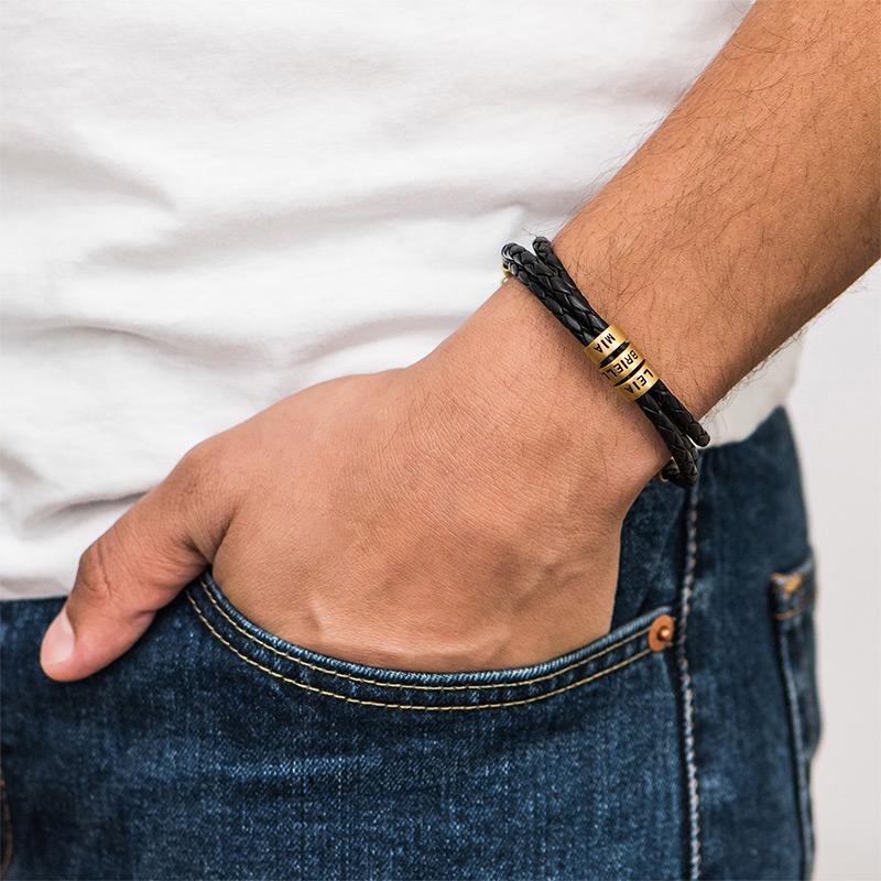 Bracciale da Uomo in Pelle Nera – Personalizzabile con Finiture in Argento o Oro 